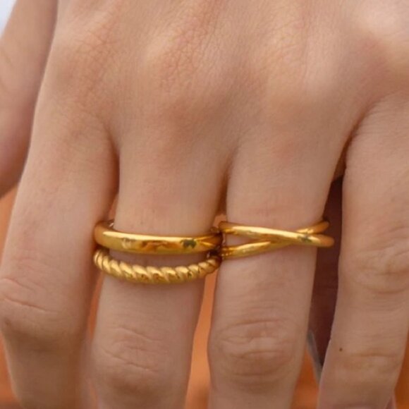Gold Dipped Double Band Ring – Artisan Made, Minimalist Staple - Picture 2 of 7
